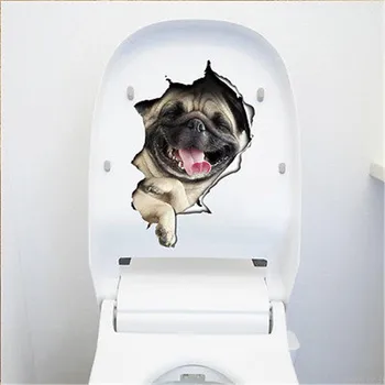 3D Кучета Етикети На Седалката На Тоалетната на Стикер На Стената Vinyl Рисувани Стенни Изкуство е Подвижна Декор на Банята