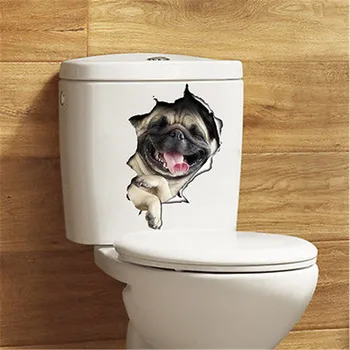 3D Кучета Етикети На Седалката На Тоалетната на Стикер На Стената Vinyl Рисувани Стенни Изкуство е Подвижна Декор на Банята Изображение 2