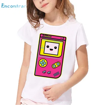 Детска Сладка тениска с принтом Игрален автомат, Летни Бели Блузи с Къс ръкав за малки момчета и момичета, Забавна тениска с анимационни герои