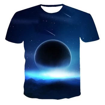 Нова Тениска с 3D Звездното небе, Риза в стил пънк, Мъжки Ежедневни Модерна Риза с Принтом, О-образно деколте, хип-хоп, Къс Ръкав, Плюс Размер Изображение 2