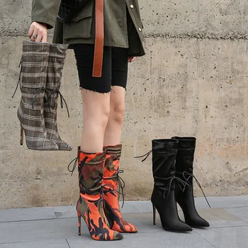 Phoentin/камуфляжные обувки на висок ток; дамски есенни ботильоны на много висок ток 11 см с шнур; дамски обувки за нощен клуб с цип; FT1044 Изображение 2
