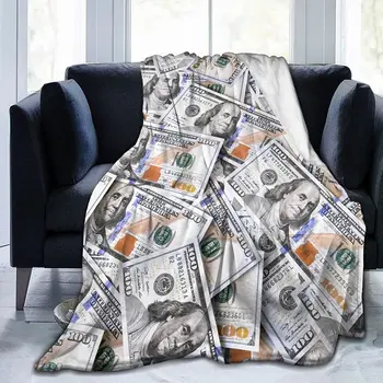 Американски Сто Долара в Брой Пари Руно Наметала Одеяло Плюшени, Меки Наметала за Легла и Разтегателен 80x60 См