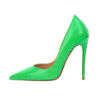 Arden Фуртадо/2022 г. пролет-есен Дамски обувки на висок ток, пикантни обувки-лодка на висок ток с височина 12 см Пикантни червено-зелени обувки-лодка 41, 42, 43